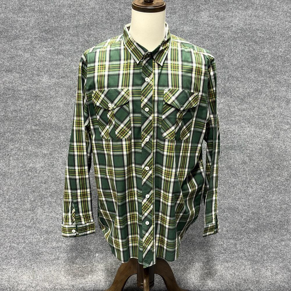 Rocawear Shirt Mens 3XL Green Plaid Long Sleeve Button Front Pockets Casual